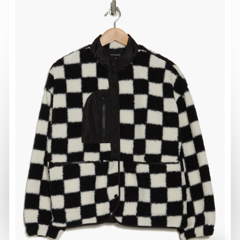 Blu Pepper Checkered High Pile Fleece Jacket size medium